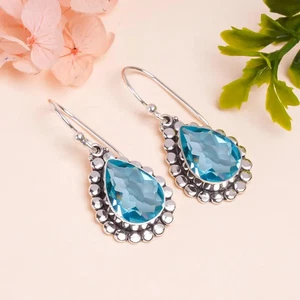 Delicated 4Ct Pear Cut Aquamarine Drop & Dangle Earrings for her - Picture 1 of 5