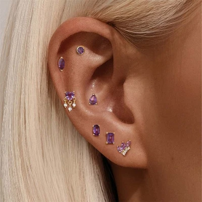 Pendientes de cristal con hélice tragus de plata de ley 925 con respaldo plano Foto 1 de 4