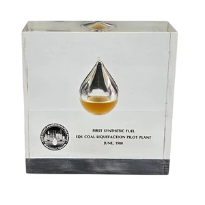 Exxon EDS Coal Liquefacation Plant Oil 1st Synthetic Gas Lucite Paperweight - Picture 1 of 7