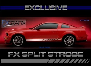 2005 - 2009 Ford Mustang Split Strobe Side Rocker Stripe Dealer Quality Stripes  - Picture 1 of 2