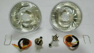 2 Lucas 700 Headlight 7" INCH 12V Conversion Lamp H4 Halogen Bulb 3 Pin Holder - Picture 1 of 5