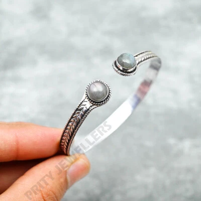 Flash Labradorite Bracelet 925 Sterling Silver Adjustable Handmade Cuff Bangle - Image 1 of 4