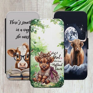HIGHLAND COW FLIP CASE FOR IPHONE SAMSUNG HUAWEI QUOTE GIFT WALLET PHONE COVER - Picture 1 of 36
