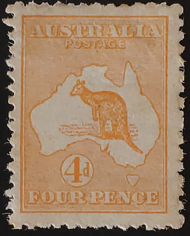 AUSTRALIA 1913. 4d Orange kangaroo with WATERMARK shift. Mint Cover