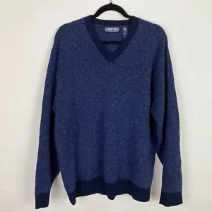 Structure Blue Marled Lambswool Wool V-Neck Sweater Mens Size L - Picture 1 of 3