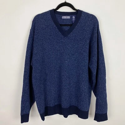Structure Blue Marled Lambswool Wool V-Neck Sweater Mens Size L - Image 1 of 3