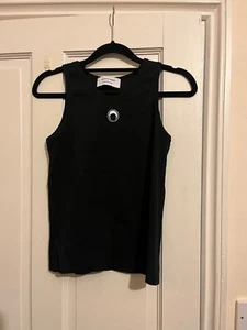 Marine Serre Black Ribbed Cotton Tank Top with Crescent Moon Logo - Picture 1 of 6