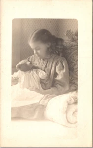 1900's RPPC Young Girl Holding Teddy Bear Cute Adorable Photo Postcard 6G - Picture 1 of 2