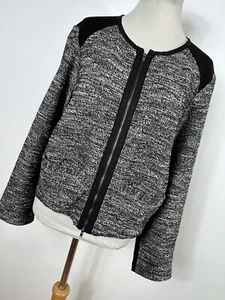 Eileen Fisher M Medium Jacket Black White Lightweight Zip Up Long Sleeve A3 - Picture 1 of 6