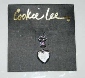 COOKIE LEE CUBIC ZIRCONIA SILVER TONED PHOTO HEART AND ANGEL TACK PIN OR BROOCH - Picture 1 of 6