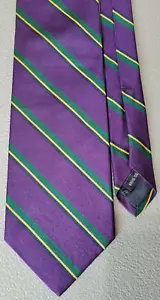 Vintage Harold Powell Silk Repp Mens Tie Purple/Yellow/Green Striped Made in USA - Picture 1 of 7