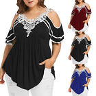 Women's Lace Patchwork V-neck Pullover Double-layer Ruffle Edge Short Sleeved Lo