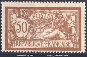 FRANCE TYPE MERSON 50c BRUN ET GRIS N° 120 NEUF * AVEC CHARNIERE - Picture 1 of 2