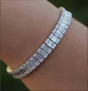 12.00Ct Baguette Cut Lab Created Diamondcz Tennis Bracelet 14k White Gold Plated - Picture 1 of 8