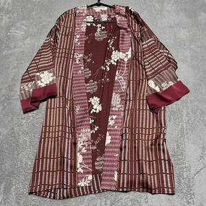 Chicos Travelers Kimono Womens Size 12 14 Chicos 2 Satin Mixed Print Burgundy - Picture 1 of 7