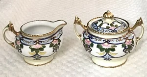 Antique Morimura Bros. Nippon Hand Painted Covered Sugar Bowl & Creamer Set - Picture 1 of 12