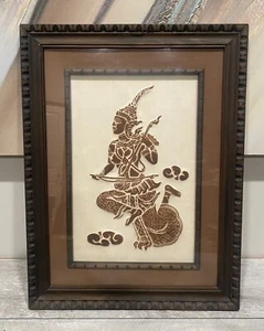 Thai Temple Rubbing Framed Brown Mid Mod Asian Raised 3D Art - Picture 1 of 4