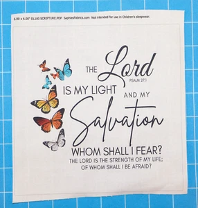 Psalm 27:1 Bible Verse 100% Cotton Fabric Panel Square Quilting Square DL100 - Picture 1 of 3