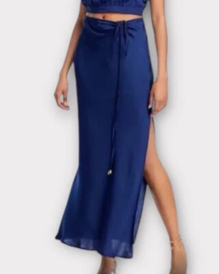 Saia Free People Feminina Remi Maxi Seda Leve Azul Marinho Fluxo Feminina - Imagem 1 de 4