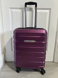 Samsonite 'Tech 3' Hard Cabin Bag 55cm Purple 4 Wheel Spinner USB Port - Picture 1 of 5