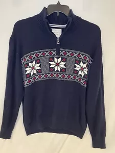 Weatherproof Vintage Men’s XL Sweater Navy 1/4 Zip Fair Isle Nordic 100% Cotton - Picture 1 of 4