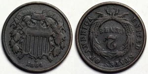 1864 Two Cent Piece - Reverse Rotated 180 Degrees (Inverted/Medal Turn) - Picture 1 of 1