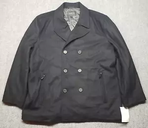 London Fog Collection Cappotto Lana Pea Uomo 2XL Ufficio Navy Doppiopetto Nuovo - Foto 1 di 10