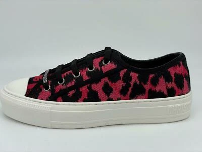 DIOR WALK'N Leopard Spots Cotton Flat Lace Up Low Top Sneakers Shoes Pink $990 - Image 1 of 4