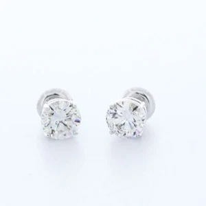 2 CT NATURAL DIAMONDS G/VS2 ROUND BRILLIANT 14K WHITE GOLD 4-PRONG CLASSIC STUDS - Picture 1 of 12