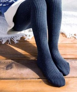 Kids Girls School Ribbed Tights Uniform Footed tights Pantyhose Stockings Blue S - Picture 1 of 4