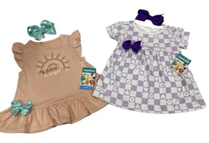 Garanimals Girl Dresses Lot Of 2 Size 3/6M Custom Added Bow w/Matching Hair Bow - Picture 1 of 9