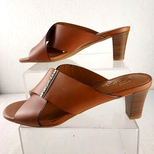 Sandalias Brighton Tiegs Mujer 9 Equipaje Cuero Marrón Tacón Correa Cruzada Hechas en Italia - Imagen 1 de 8