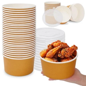 32oz Large Paper Bowls with Lids 50 Pack Disposable Salads Bowl White Round K... - Picture 1 of 7