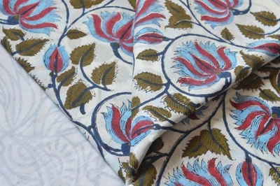 4 Yard Fabric Hand Block Floral Print 100%Cotton NO TARRIF CHARGES 100%✅ZK_167 - Image 1 of 4