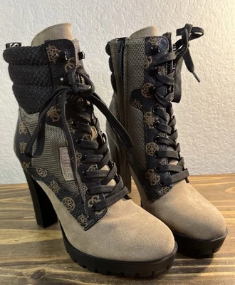 Botas GUESS Botín con Cremallera Lateral y Cordones Combate Gamuza Tostado Imitación Cuero NUEVO Talla 8.5 Foto 1 de 4