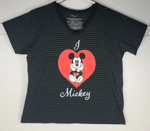 Disney Store I Love Mickey T Shirt Black Gray Stripe - 2XL - Picture 1 of 11