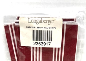 LONGABERGER Set of 2 Fabric Napkins--2363917--Berry Red Stripe--NEW - Picture 1 of 3