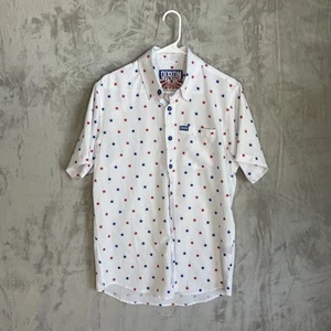 DIXXON Mens S Star Print Red White & Blue Casual Performance Button Down Shirt - Picture 1 of 6