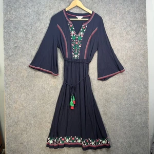Boden Dress Womens Size UK 12R Navy Multi Remi Embroidered Stretch Midi Kaftan - Picture 1 of 9