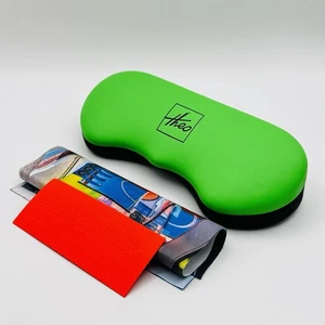Theo Brillenetui Etui Brillen Sonnenbrillen grün Putztuch Belgium Gr. L NEU - Picture 1 of 7