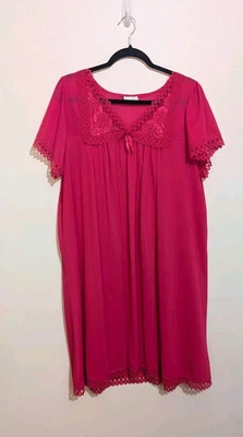Vestido de casa camisón rosa vintage Kelly Reed talla L hecho en EE. UU. encaje bordado  Foto 1 de 4