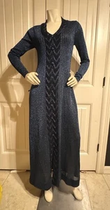 VTG 70s Metallic Blue Disco Dress Sparkle RARE Tommy De Maio Americana Hotel NY - Picture 1 of 19