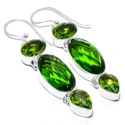 Peridot Edelstein Handgemacht 925 Sterlingsilber Schmuck Ohrring 6.1cm - Bild 1 von 4