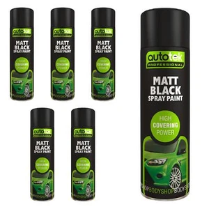 AutoTek Matt Black Multi-Purpose Aerosol Spray Paint 500ml x6 - Picture 1 of 9