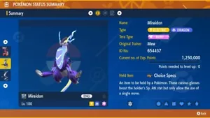 Timid 6IV EV Trained Level 100 Miraidon Pokemon Scarlet/Violet Home - Picture 1 of 4