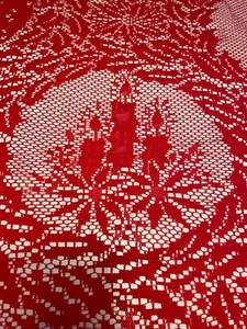 Red Christmas Lace Tablecloth Rectangular 62x102 Design Bells Candles Trees Bird - Picture 1 of 12