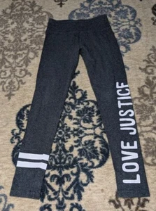 Love Justice Legging Gray Yoga Girls 14/16 Full Length White Stripes Print Pants - Picture 1 of 6