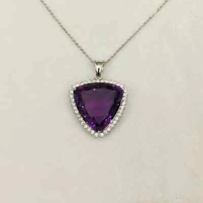 Faceted Purple Amethyst Pendant 925 Sterling Silver Trillion Pendant Gift ForHim - Image 1 of 4