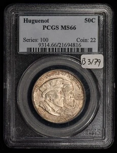 1924 50c Huguenot Commem Half Dollar - Frosty Orig Color - PCGS MS 66 - B3179 - Picture 1 of 4