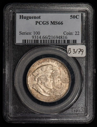 1924 50c Huguenot Commem Half Dollar - Frosty Orig Color - PCGS MS 66 - B3179 Cover